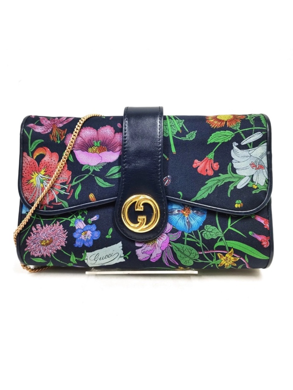 Gucci Navy Floral GG Marmont Chain Crossbody Bag with COA - Picture 1 of 15